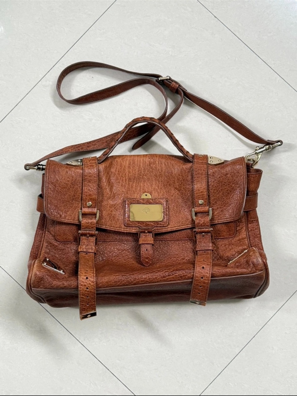 Mulberry Chestnut Brown Leather Messenger Bag with Top Handle